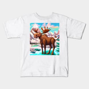 Cute Canadian Moose Hanging out in the Rocky Mountains Kids T-Shirt